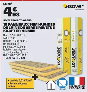 Kraft - Promo 16 Panineaux Semi-rigides Laine De Verre Revêtue Ep. 45 Mini - Isolation Efficace