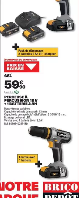 perceuse a percussion 18 v + 1 darteries 2 ah