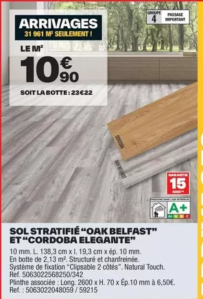 sol stratifie "oak belfast" et "cordoba eleganite"