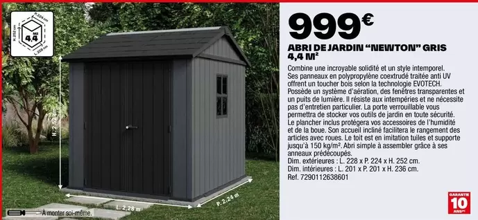 dim - abri de jardin "newenton" gris