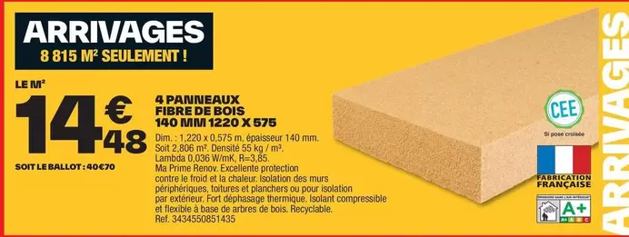 Dim - 4 Paninieaux Fibre De Bois 140 Mm 1220 X 575