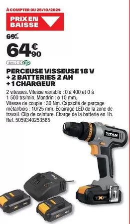 Perceuse Visseuse 18V - Promo : 2 Batteries 2Ah + 1 Chargeur Inclus