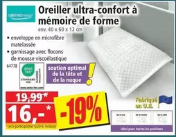 Oreiller Ultra-Confort A Mémoire De Forme offre à 16€ sur Norma