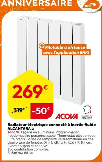 ENKI - Radiateur Électrique Connecté à Inertie Fluide Alcantara 2 avec promo et caractéristiques avancées