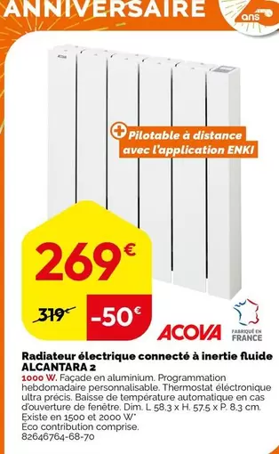 Acova - Radiateur Électrique Connecté Inertie Fluide Alcantara 2: Performance et confort optimisés