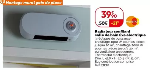 Radiateur Soufflant Électrique Fixe pour Salle de Bain - Idéal pour un chauffage rapide et efficace