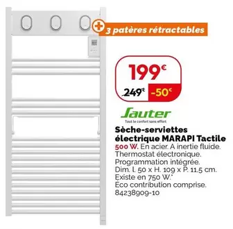 Sauter Sèche-serviettes Électrique Marapi Tactile - Élégance et Confort à Prix Promo