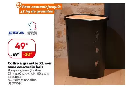 Eda - Coffre À Granulés Xl Noir Avec Couvercle Bois offre à 49€ sur Weldom