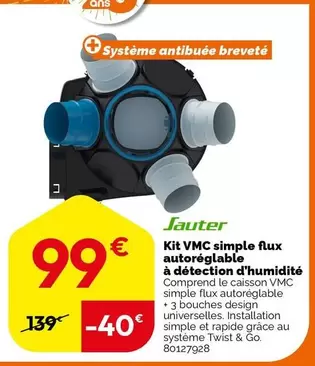 kit vmc simple flux autoreglable à détection d'humidité - sauter