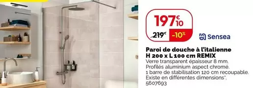 Sensea - Paroi de Douche Italienne H 200 x L 1100 cm Remix - Élégance et fonctionnalité pour votre salle de bain