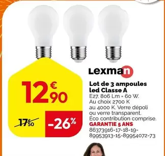 Lexman - Lot De 3 Ampoules Led Classe A