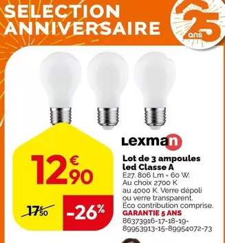 Lexman - Lot De 3 Ampoules Led Classe A