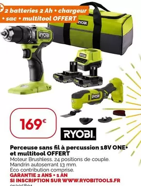 Ryobi - Perceuse Sans Fil À Percussion 18V One+ avec Multitool Offert - Puissante et Pratique pour Tous Vos Projets