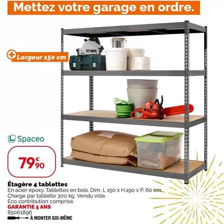 Spaceo - Étagère 4 Tablettes