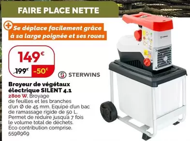 Sterwins - Broyeur de Végétaux Électrique Silent 4.1 : Performance silencieuse et efficace pour un jardinage sans tracas