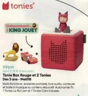 Cars - Tonie Box Rouge Et 2 Tonies offre à 99,99€ sur King Jouet