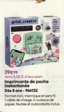 Imprimante De Poche Instantanée offre à 39,99€ sur King Jouet