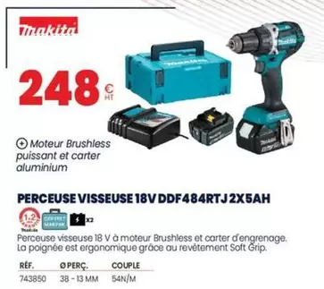 Makita - Perceuse Visseuse 18V DDF484RTJ 2X5AH offre à 248€ sur Au Forum du Bâtiment