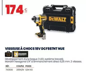 Dewalt - Visseuse À Chocs 18V DCF887NT Nue offre à 174€ sur Au Forum du Bâtiment