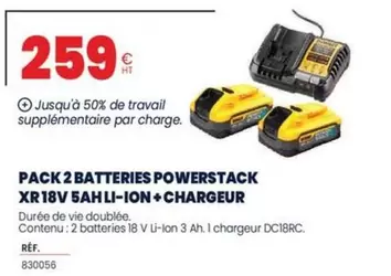 DeWalt - Pack 2 Batteries Powerstack XR18V 5AHLI-ION+Chargeur offre à 259€ sur Au Forum du Bâtiment