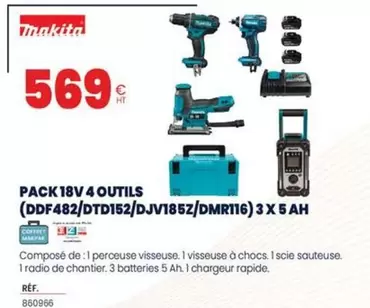 Makita - Pack 18V 4 Outils (DDF482/DTD152/DJV185Z/DMR116) 3X5AH offre à 569€ sur Au Forum du Bâtiment