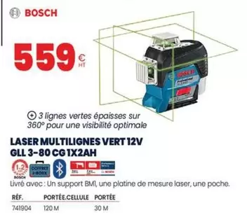 Bosch - Laser Multilignest Vert 12V GLL 3-80 CG 1x2AH offre à 559€ sur Au Forum du Bâtiment