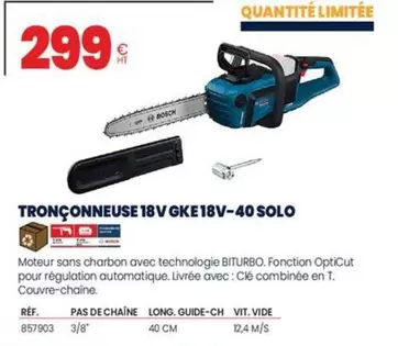 Bosch - Tronçonneuse 18V GKE 18V-40 Solo offre à 299€ sur Au Forum du Bâtiment