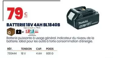 Makita - Batterie18V 4AH BL1840B offre à 79€ sur Au Forum du Bâtiment