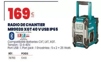 Radio De Chantier Mr002g Xgt 40 V Usb Ip65 offre à 169€ sur Au Forum du Bâtiment