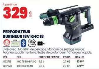 Festool - Perforateur Burineur 18v KHC 18 offre à 329€ sur Au Forum du Bâtiment