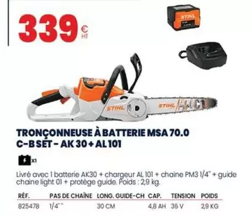 Stihl - Tronçonneuse À Batterie MSA 70.0 C-Bset-AK30+AL101 offre à 339€ sur Au Forum du Bâtiment