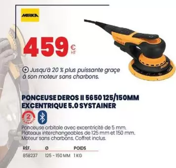 Mirka - Ponceuse Deros II 5650 125/150Mm Excentrique 5.0 Systainer offre à 459€ sur Au Forum du Bâtiment