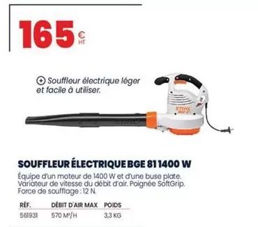 Stihl - Souffleur Électrique BGE 811400 W offre à 165€ sur Au Forum du Bâtiment