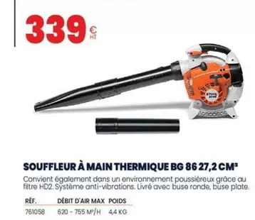 Stihl - Souffleur À Main Thermique BG 86 27.2 Cm³ offre à 339€ sur Au Forum du Bâtiment