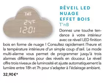 T'nB - Réveil Led Nuage Effet Bois offre à 32,9€ sur Maison de la Presse