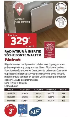 Noirot - Radiateur À Inertie Sèche Fonte Walter