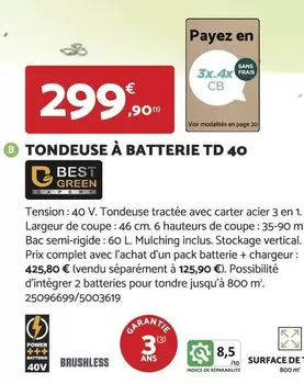 Complet - Tondeuse À Batterie Td 40