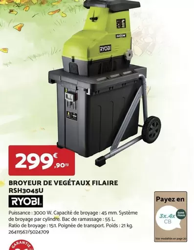 ryobi - broyeur de vegetaux filaire rsh3045u