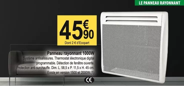 Dim - Panneau Rayonnant 1000w offre à 45,9€ sur Tridôme