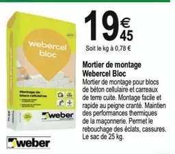 Weber - cel - Mortier De Montage offre à 19,45€ sur Tridôme