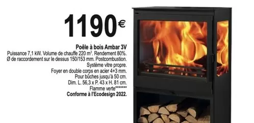 Dim - Poêle À Bois Ambar 3v offre à 1190€ sur Tridôme