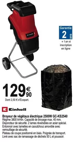 Einhell - Broyeur De Vétériaux Électrique Gc-ks2540 offre à 129,9€ sur Tridôme