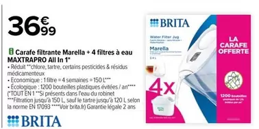 Brita Carafe Filtrante Marella avec 4 Filtres Maxtrapro Ail In 1 - Promo exceptionnelle!