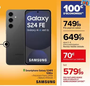 Samsung - Smartphone Galaxy S24FE 128go offre à 579,99€ sur Carrefour