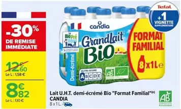 Candia - Lait U.H.T. Demi-écrémé Bio Format Familial : Un choix sain et pratique pour toute la famille