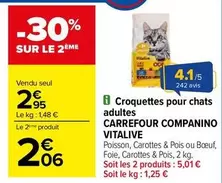 Carrefour - Croquettes Companino Vitalive pour Chats Adultes : nutrition optimale et pleine vitalité