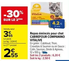 Carrefour Companino Vitalive : Repas Emincés pour Chat - Nourriture équilibrée et savoureuse