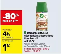 Air Wick - Recharge Diffuseur Désodorisant Automatique Pure Fresh : fraîcheur continue et ambiance agréable