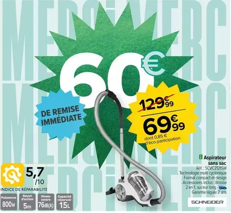 schneider - aspirateur sans sac