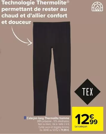 tex - caleçon long thermolite homme